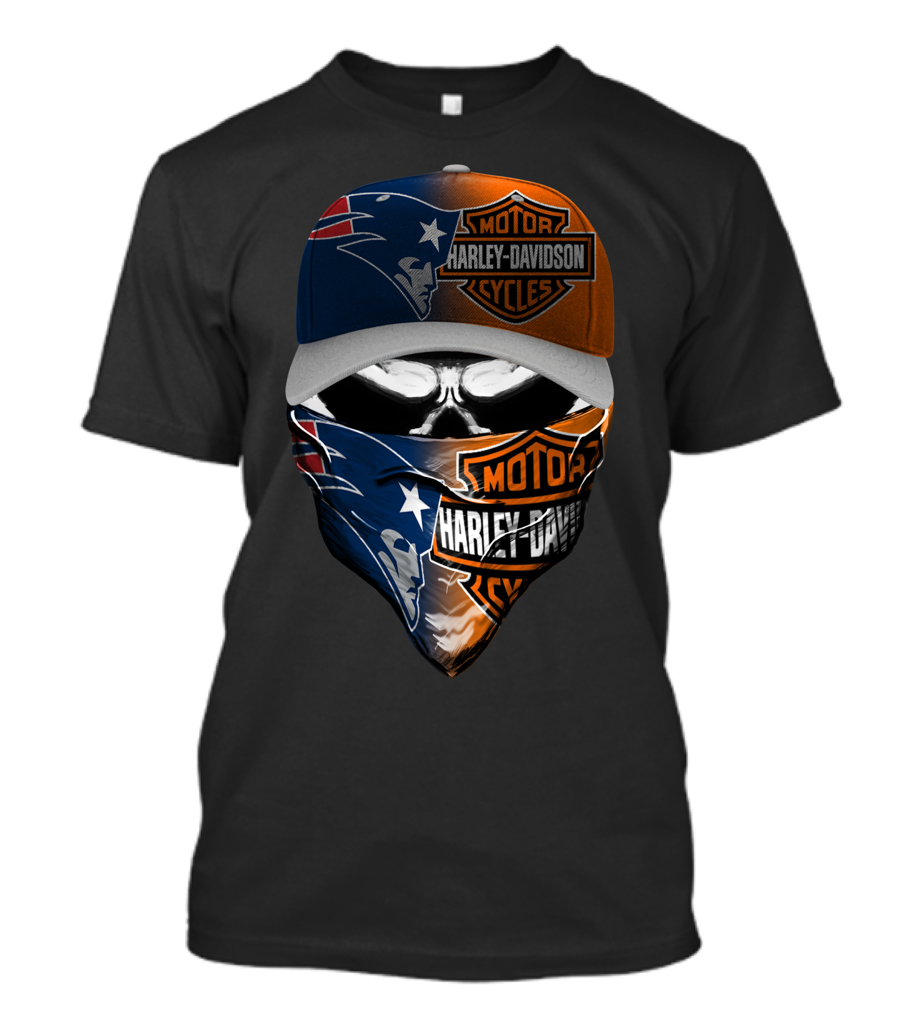 Harley Davidson Motorcycles New England Patriots Skull Bandana Cap T-Shirt