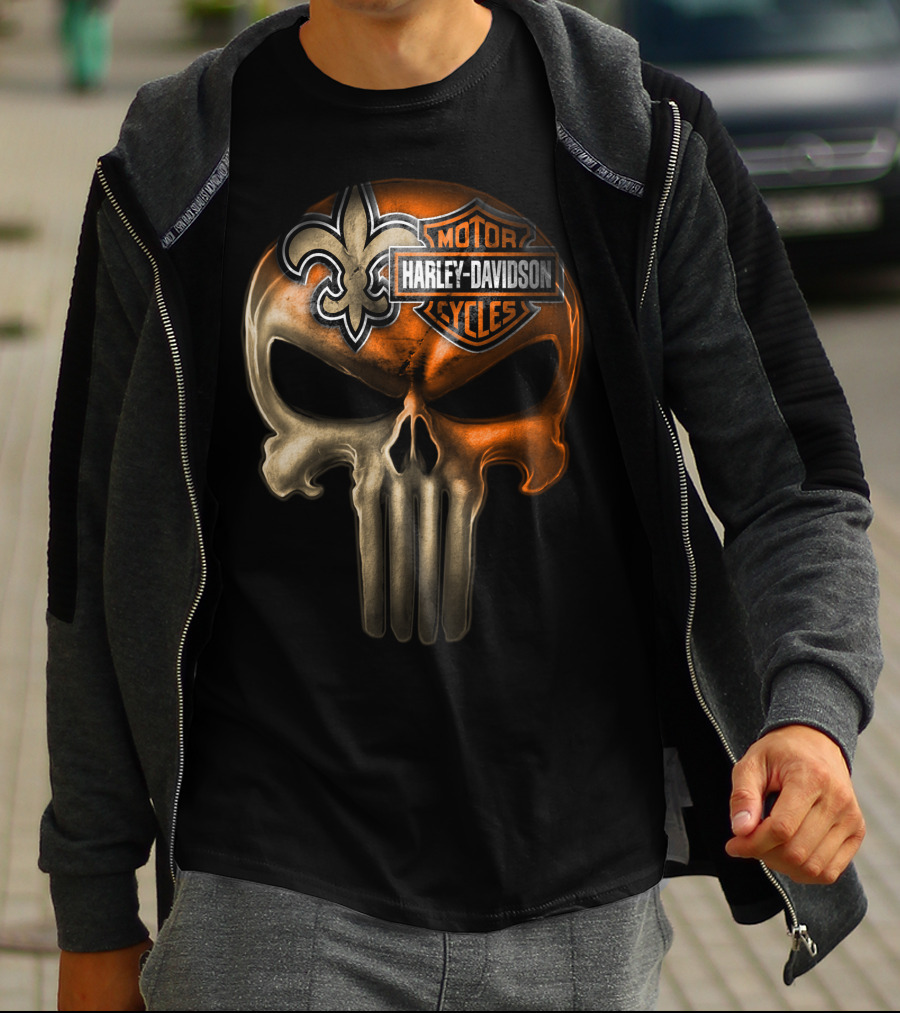 Harley Davidson Motorcycles Skull With Fleur-De-Lis T-Shirt