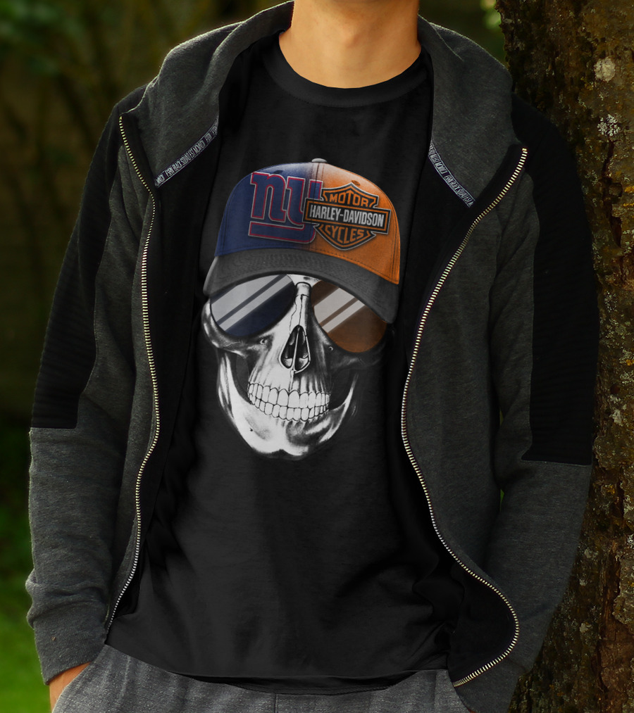 New York Giants Harley Davidson Skull Cap T-Shirt