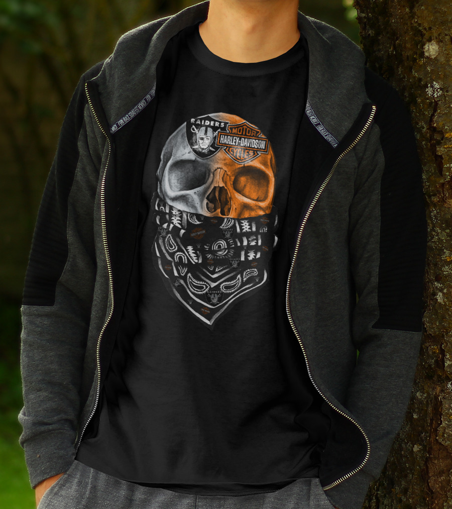 Raiders Harley Davidson Dual Skull Bandana T-Shirt