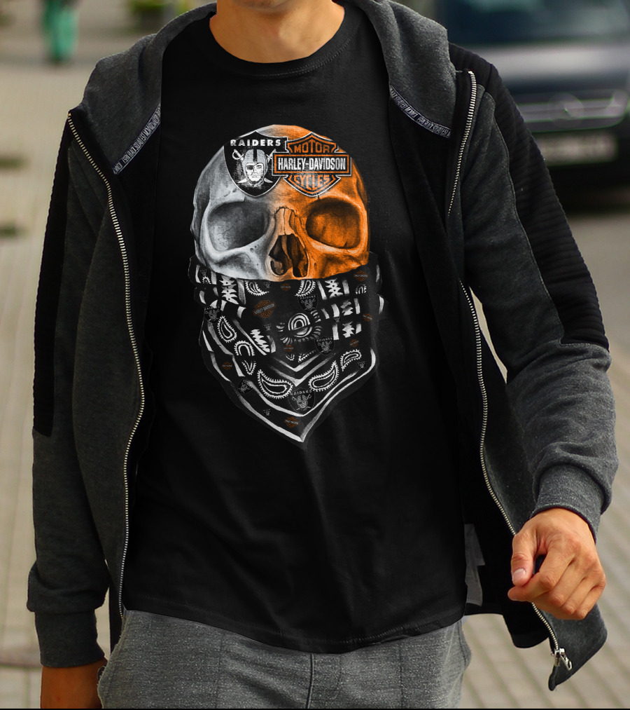 Raiders Harley Davidson Dual Skull Bandana T-Shirt