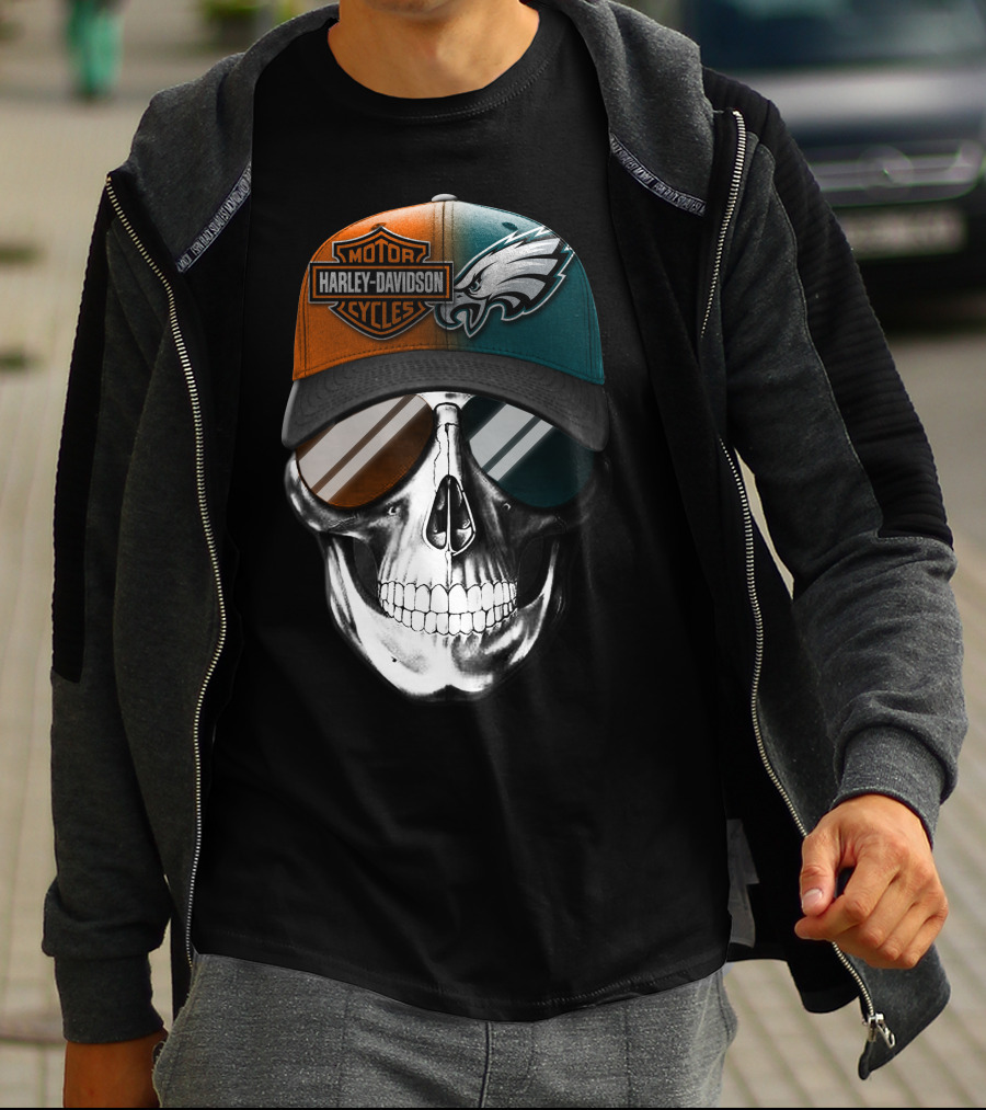 Harley Davidson Motor Cycles Eagles Skull Cap T-Shirt