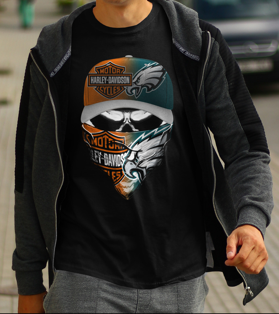 Harley Davidson Philadelphia Eagles Skull Bandana Cap T-Shirt