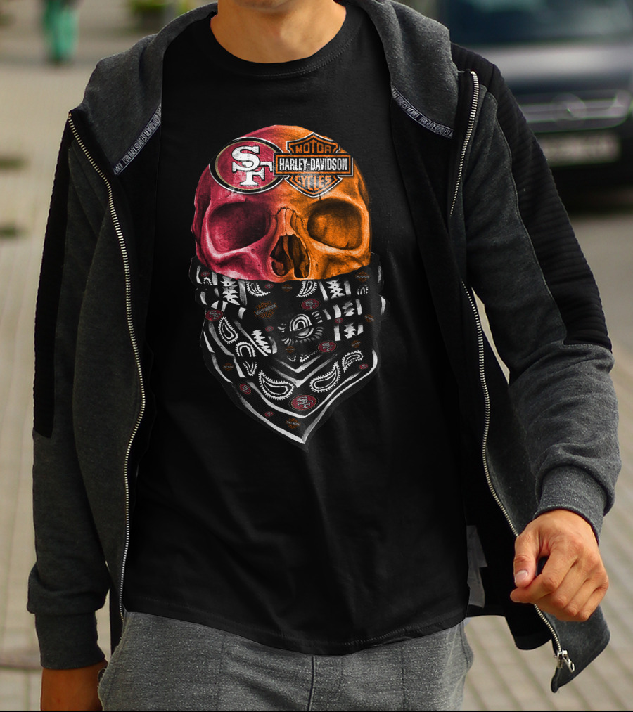 Harley Davidson San Francisco 49ers Skull Bandana T-Shirt