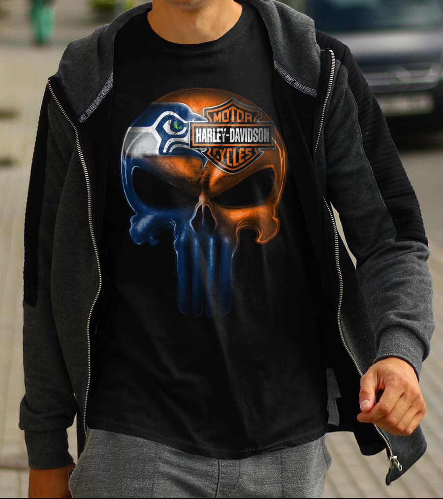 Seattle Seahawks Harley Davidson Skull T-Shirt