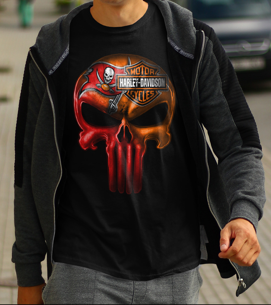 Harley Davidson Motorcycles Tampa Bay Buccaneers Skull T-Shirt