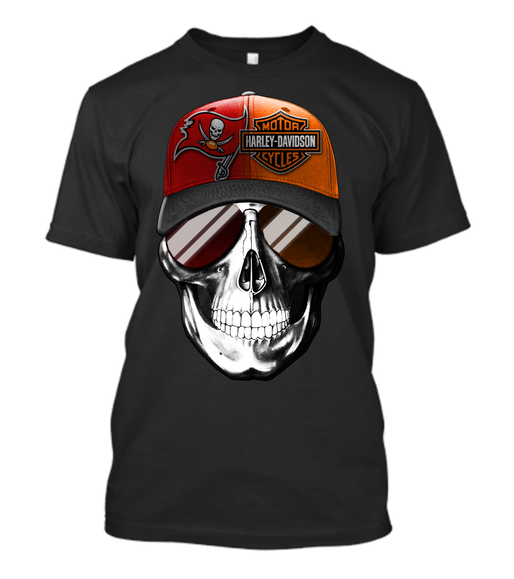 Harley Davidson Motorcycles Skull With Buccaneers Hat Iconic Style T-Shirt