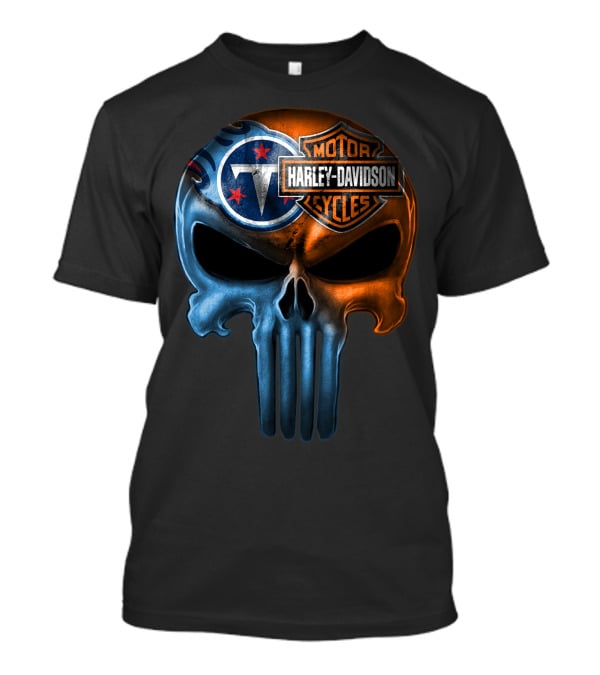 Harley Davidson Motorcycles And Tennessee Titans Logo Skull T-Shirt