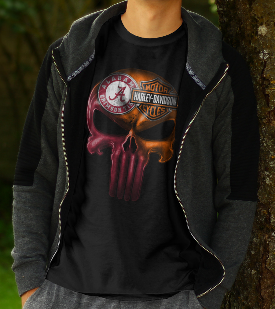 Alabama Crimson Tide Harley Davidson Punisher Skull T-Shirt