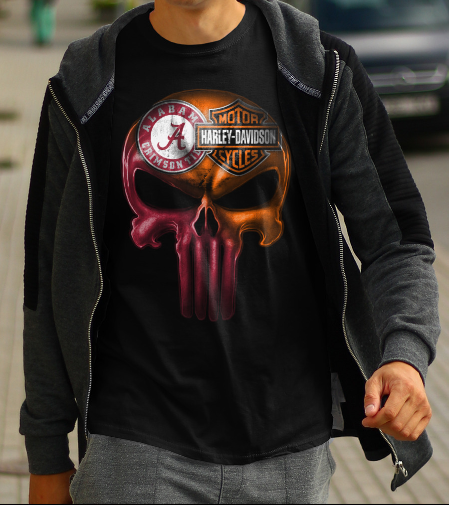 Alabama Crimson Tide Harley Davidson Punisher Skull T-Shirt