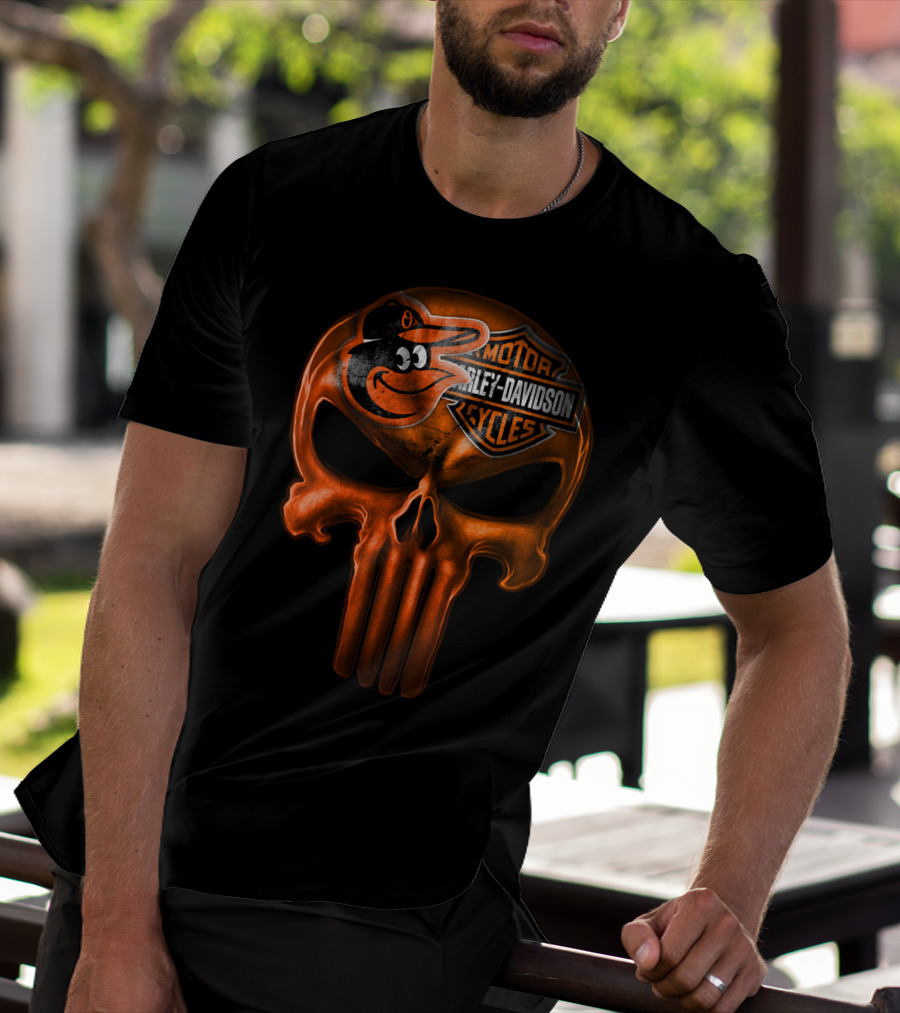 Orioles Harley Davidson Punisher Skull T-Shirt
