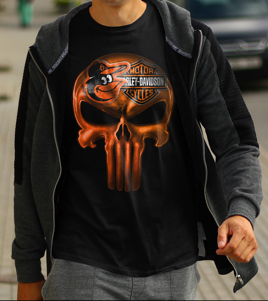 Orioles Harley Davidson Punisher Skull T-Shirt
