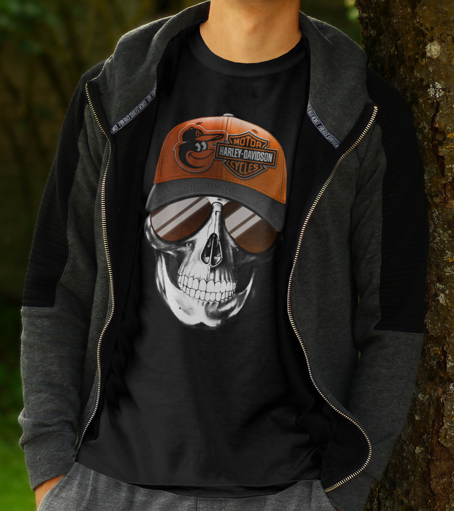 Harley Davidson Motorcycles Orioles Skull Cap T-Shirt