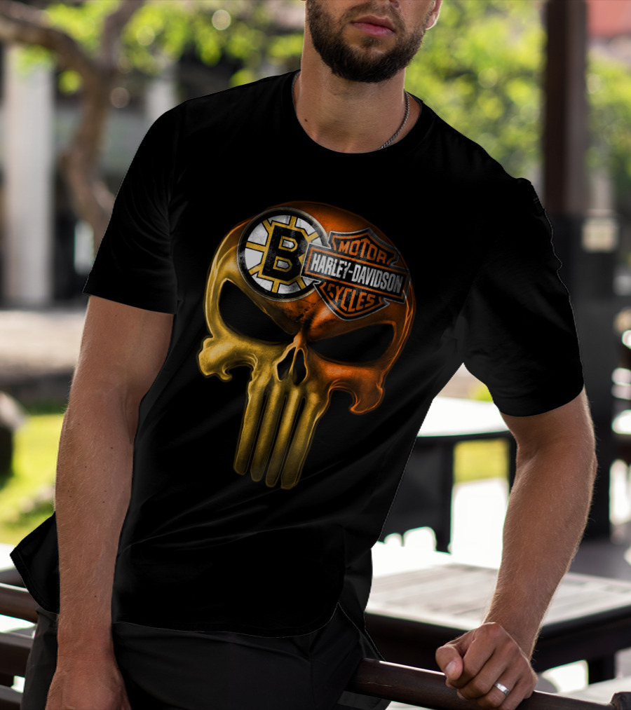Boston Bruins Harley Davidson Skull 05Ahl T-Shirt
