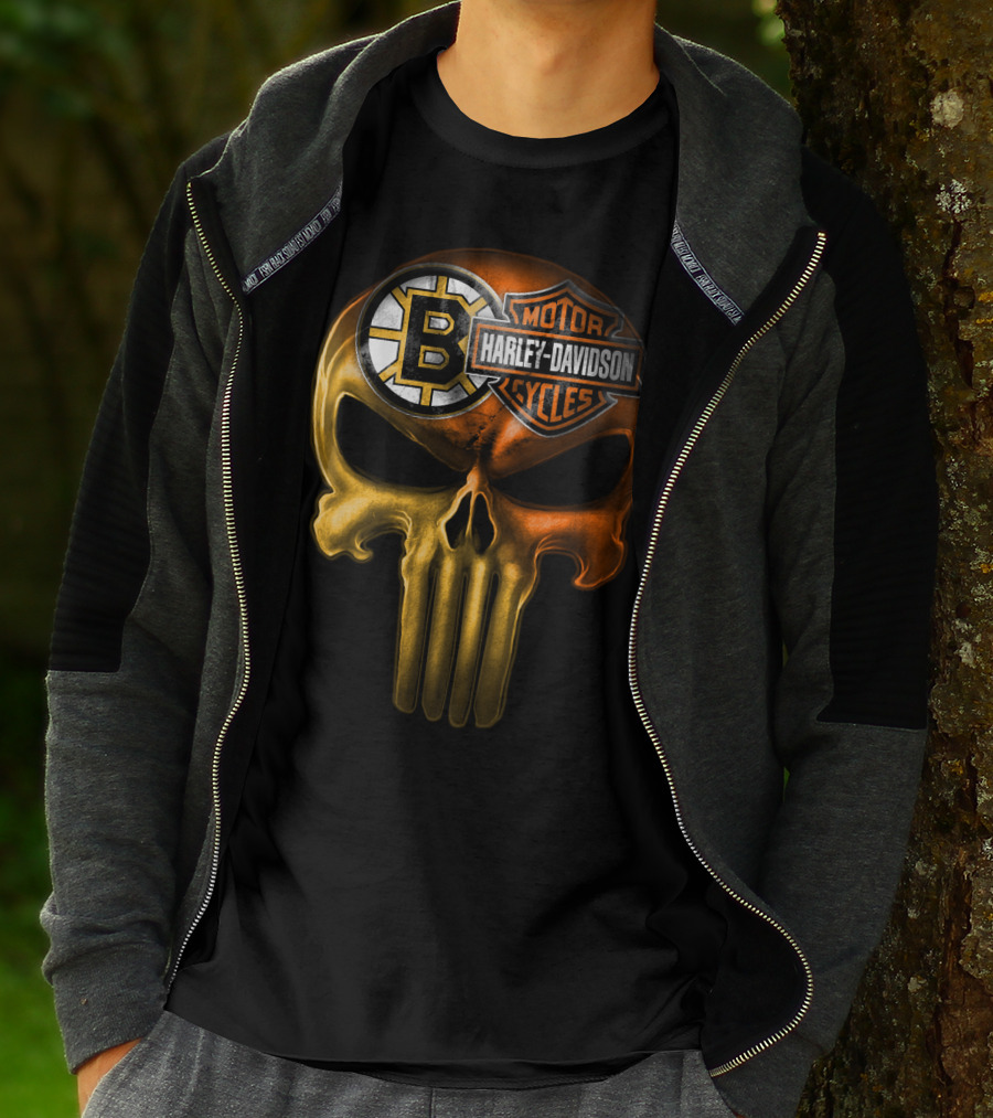 Boston Bruins Harley Davidson Skull 05Ahl T-Shirt