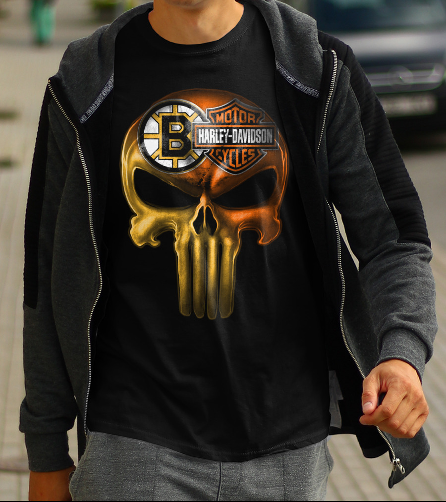 Boston Bruins Harley Davidson Skull 05Ahl T-Shirt