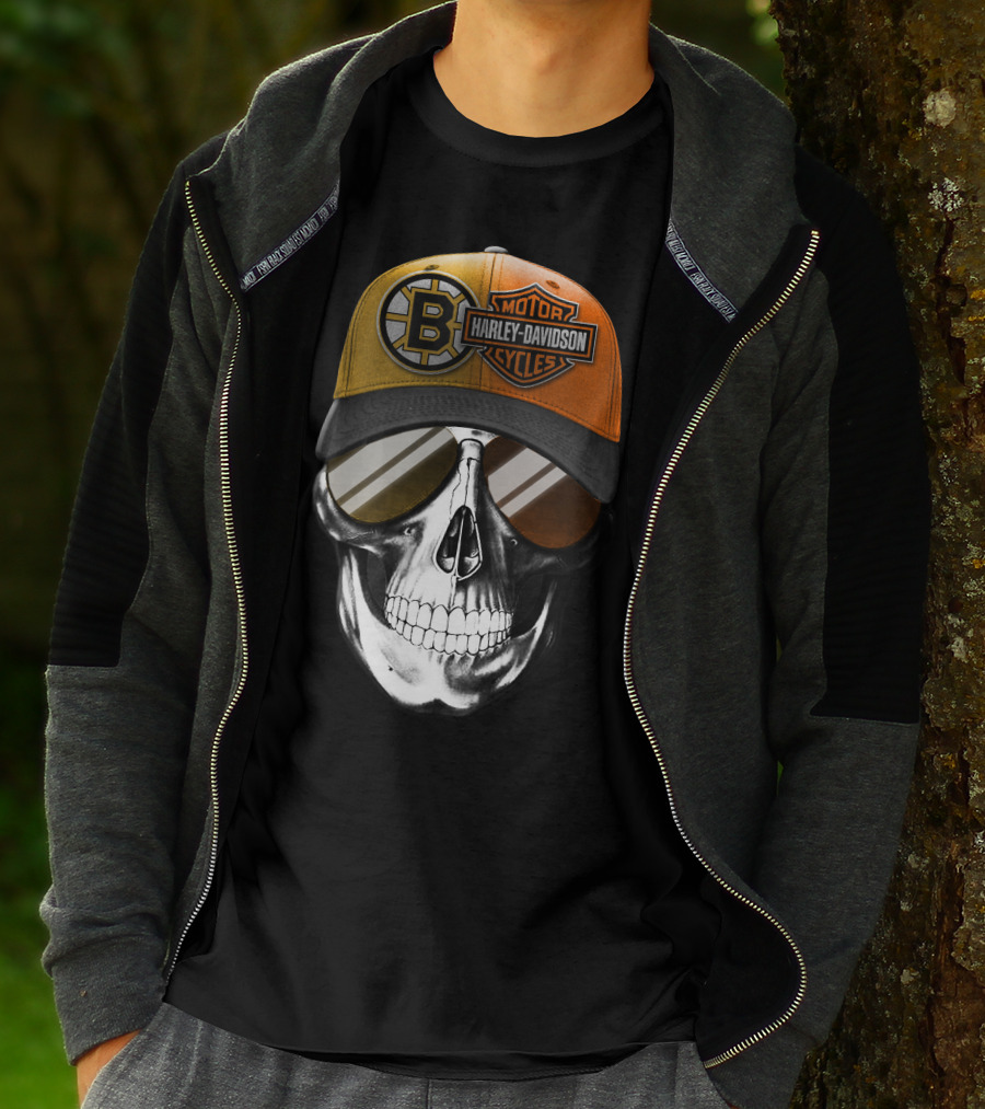 Harley Davidson Motorcycles Skull Boston Bruins Cap T-Shirt