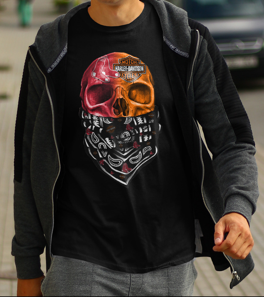 Harley Davidson Red Sox Skull Bandana T-Shirt