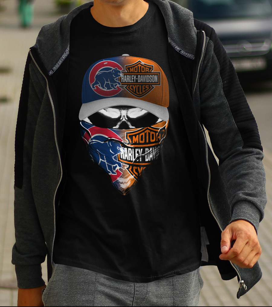 Chicago Cubs Harley Davidson Motorcycles Skull T-Shirt