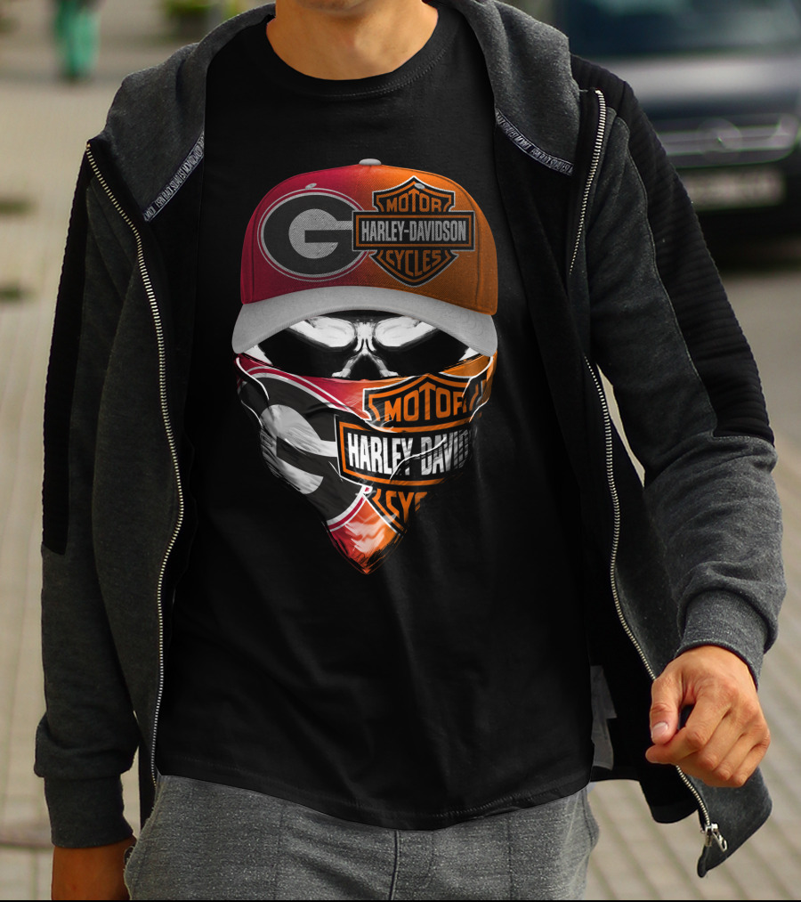 Georgia Bulldogs Harley Davidson Motorcycles Skull Mask T-Shirt