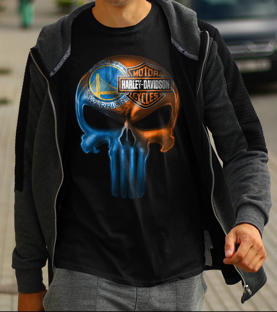 Golden State Warriors Harley Davidson Punisher Skull T-Shirt