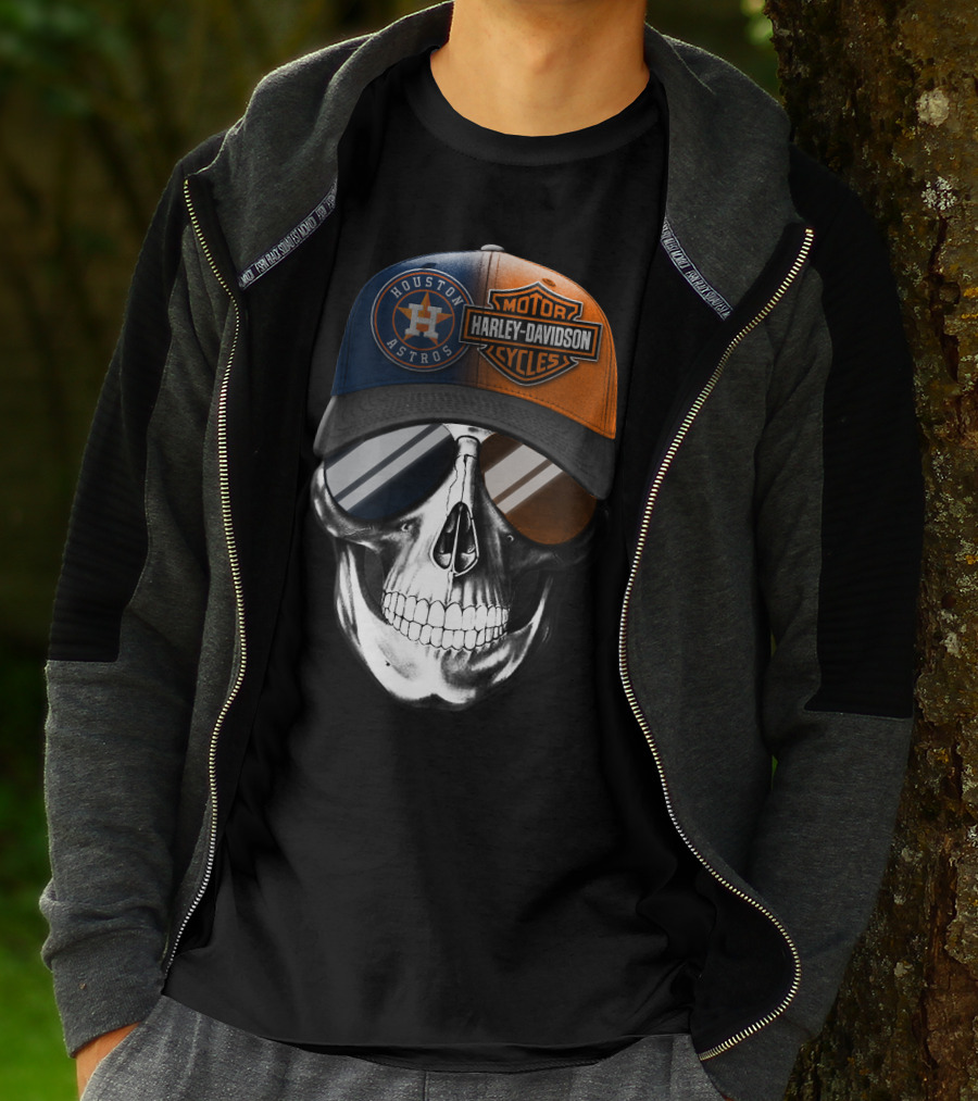 Harley Davidson Motorcycles Houston Astros Skull Cap T-Shirt