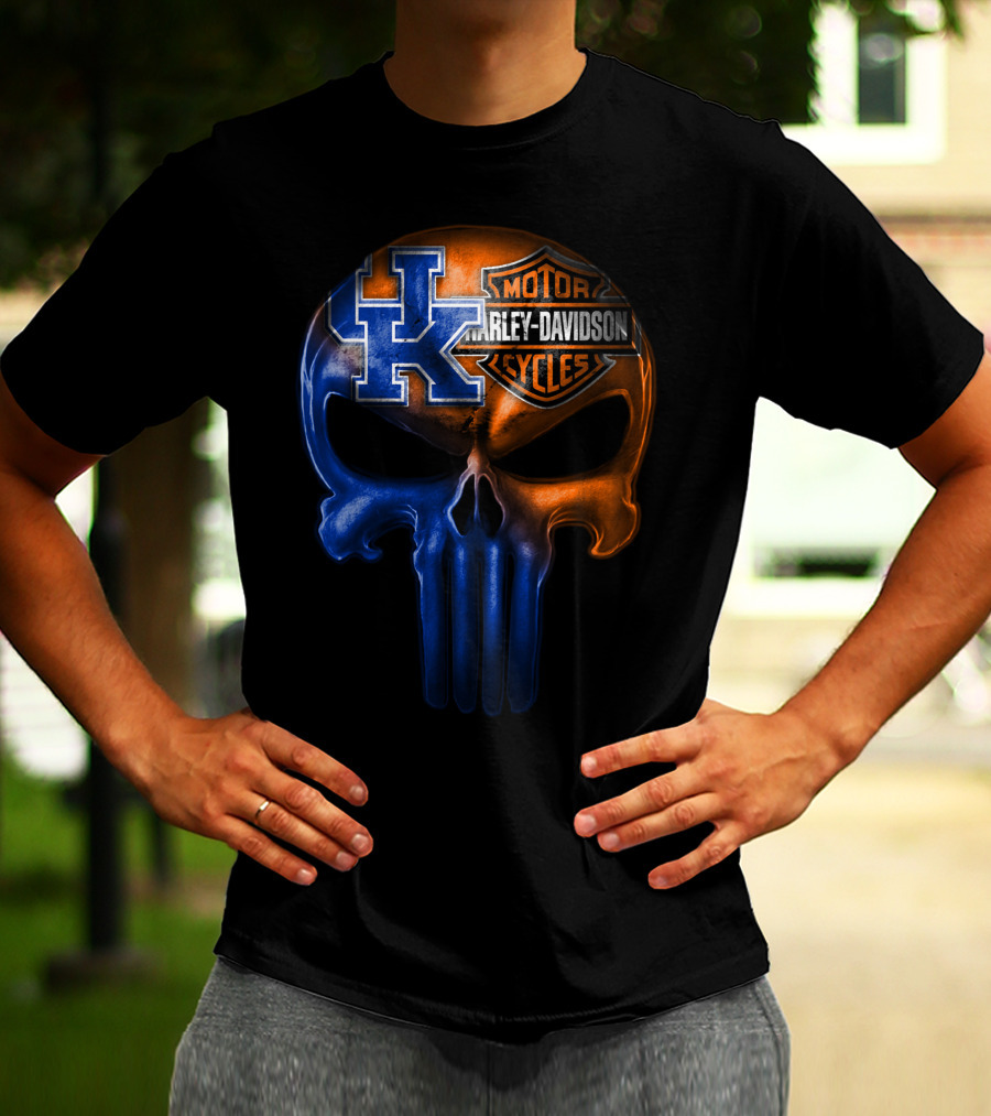 Kentucky Wildcats Harley Davidson Punisher Skull T-Shirt