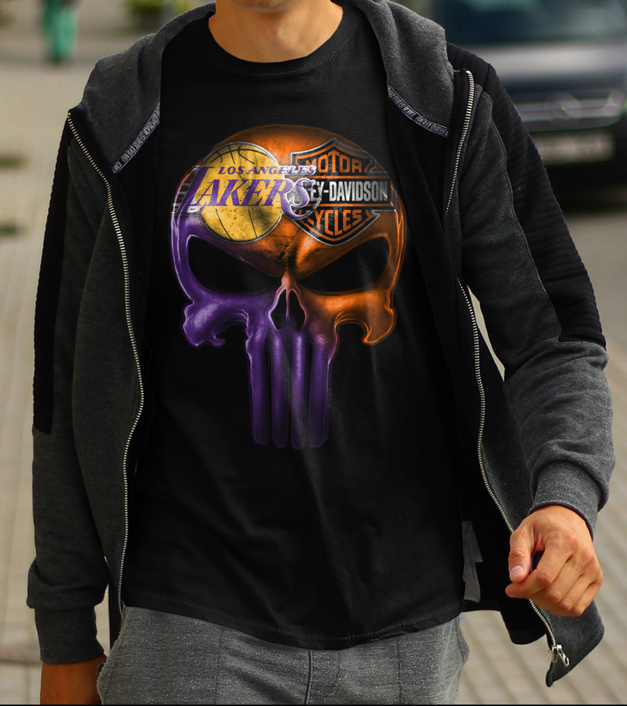 Los Angeles Lakers Harley Davidson Skull T-Shirt