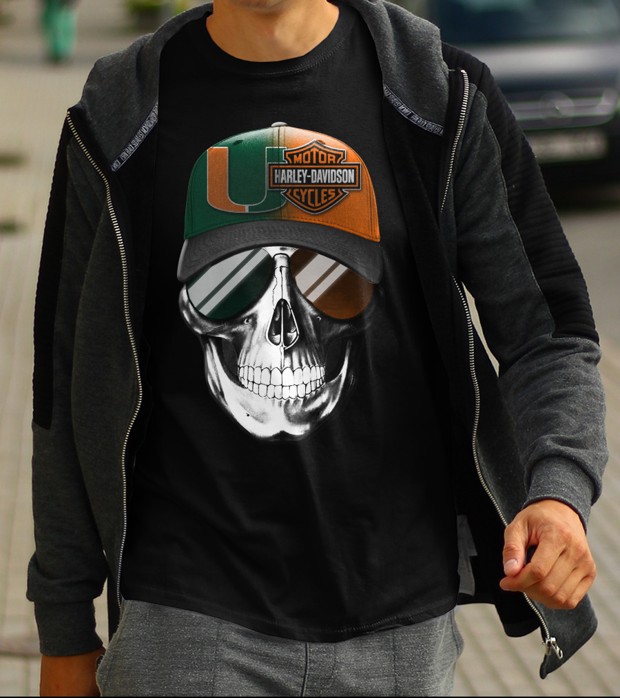Harley Davidson Miami Hurricanes Skull Cap T-Shirt