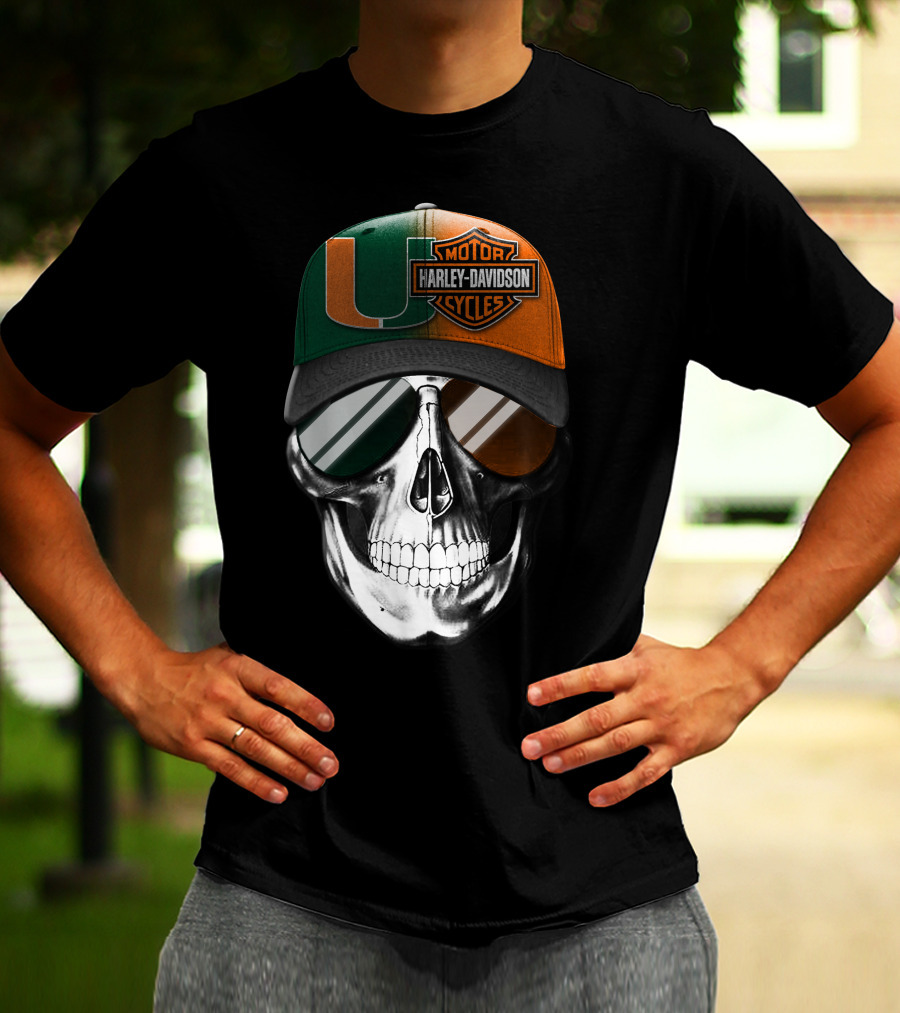 Harley Davidson Miami Hurricanes Skull Cap T-Shirt