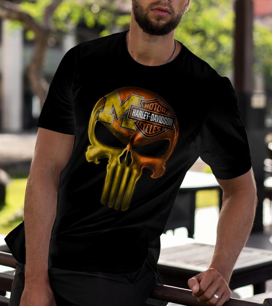 Michigan Wolverines Punisher Harley Davidson Motorcycles T-Shirt