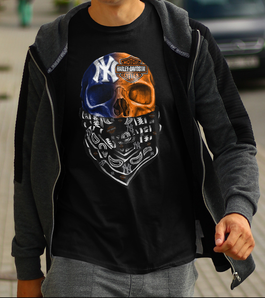 New York Yankees Harley Davidson Skull Bandana T-Shirt