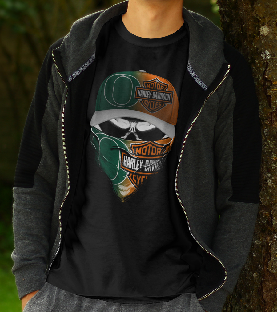 Oregon Ducks Harley Davidson Mask And Cap Skull T-Shirt