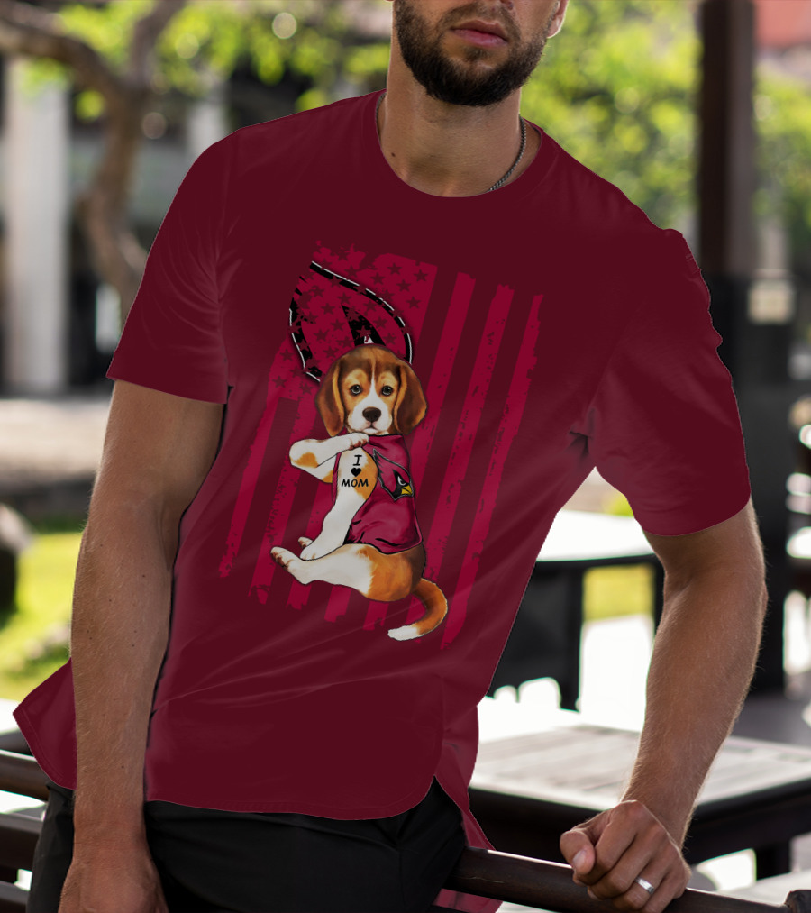 Beagle I Love Mom Arizona Cardinals USA Flag Stars T-Shirt