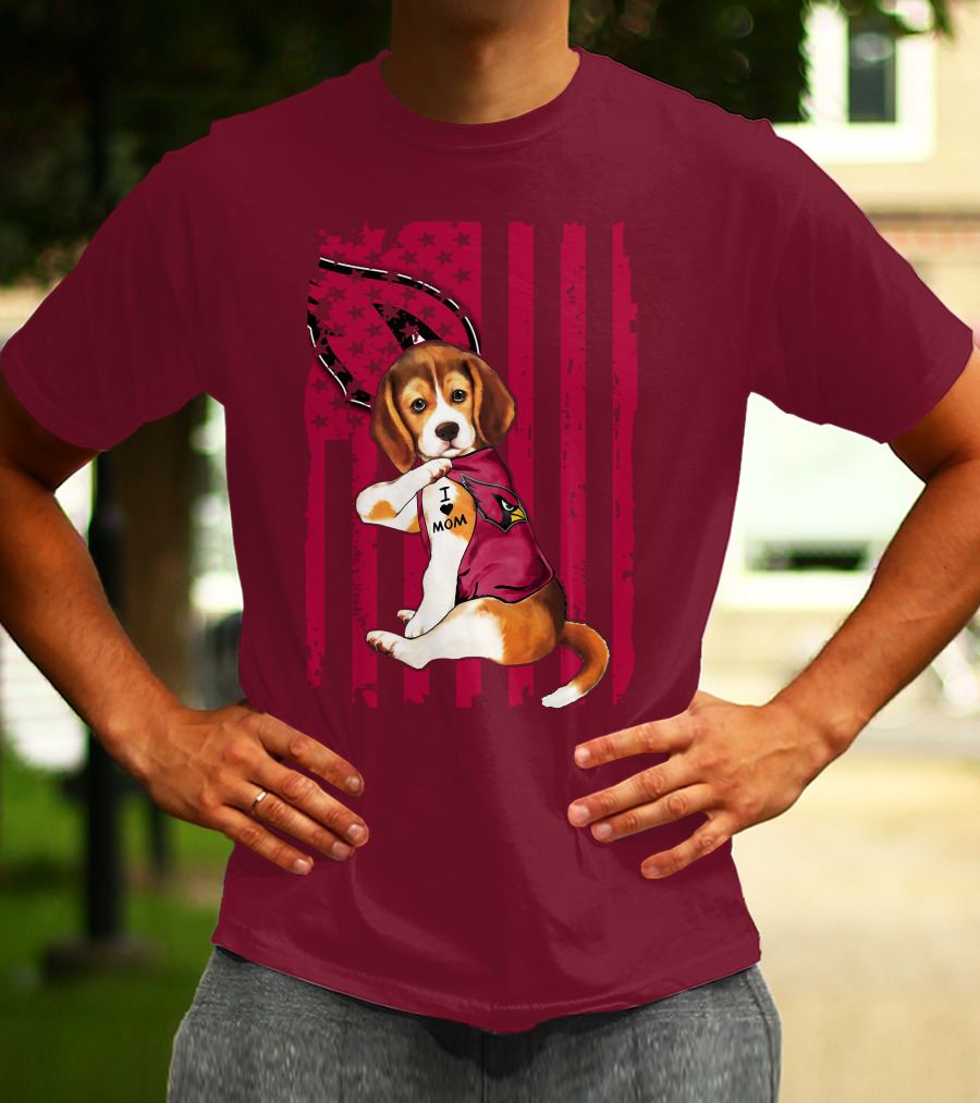 Beagle I Love Mom Arizona Cardinals USA Flag Stars T-Shirt