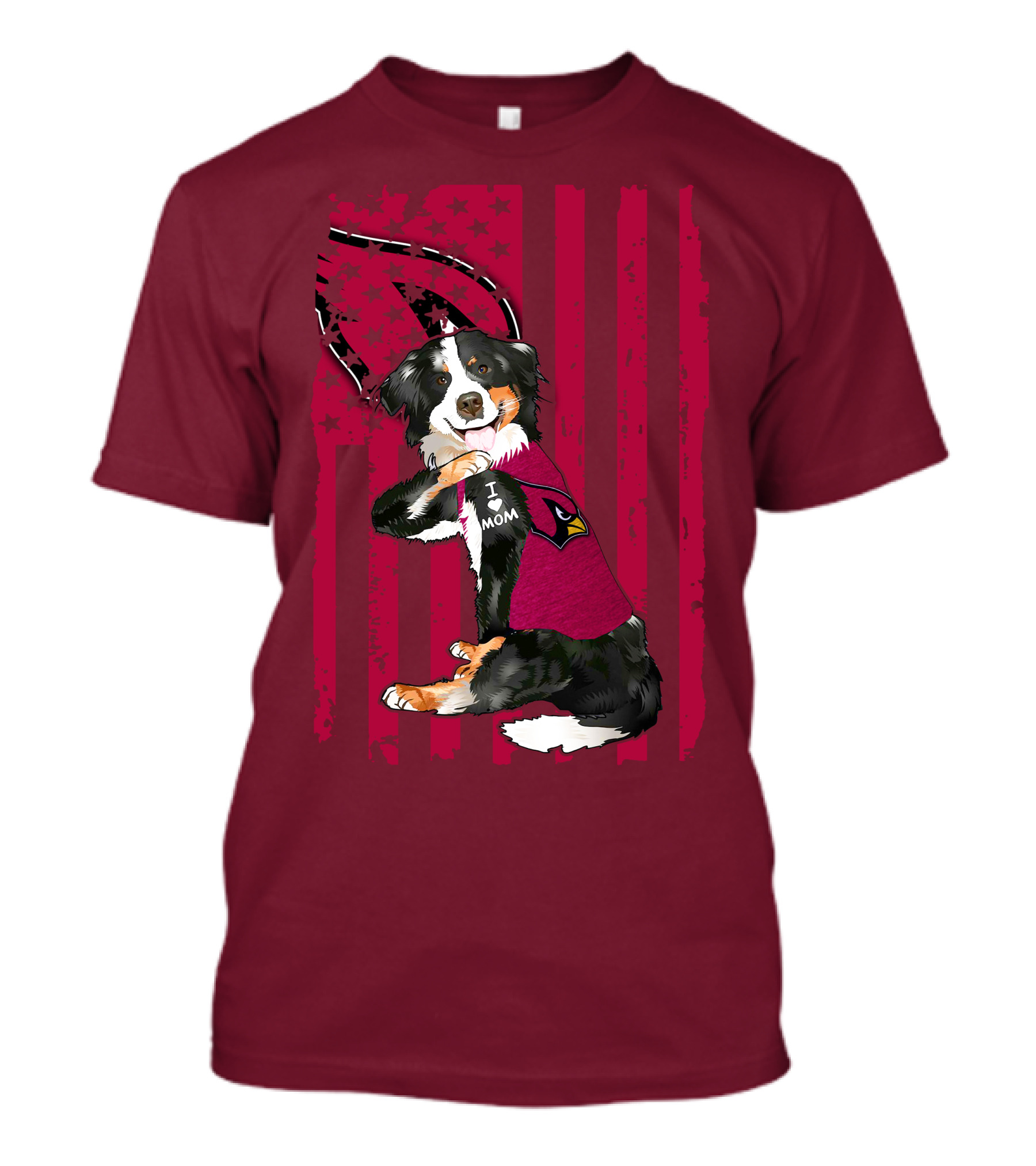 I Mom Border Collie Arizona Cardinals American Flag T-Shirt