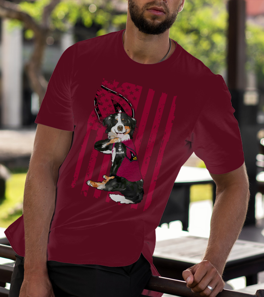 I Mom Border Collie Arizona Cardinals American Flag T-Shirt