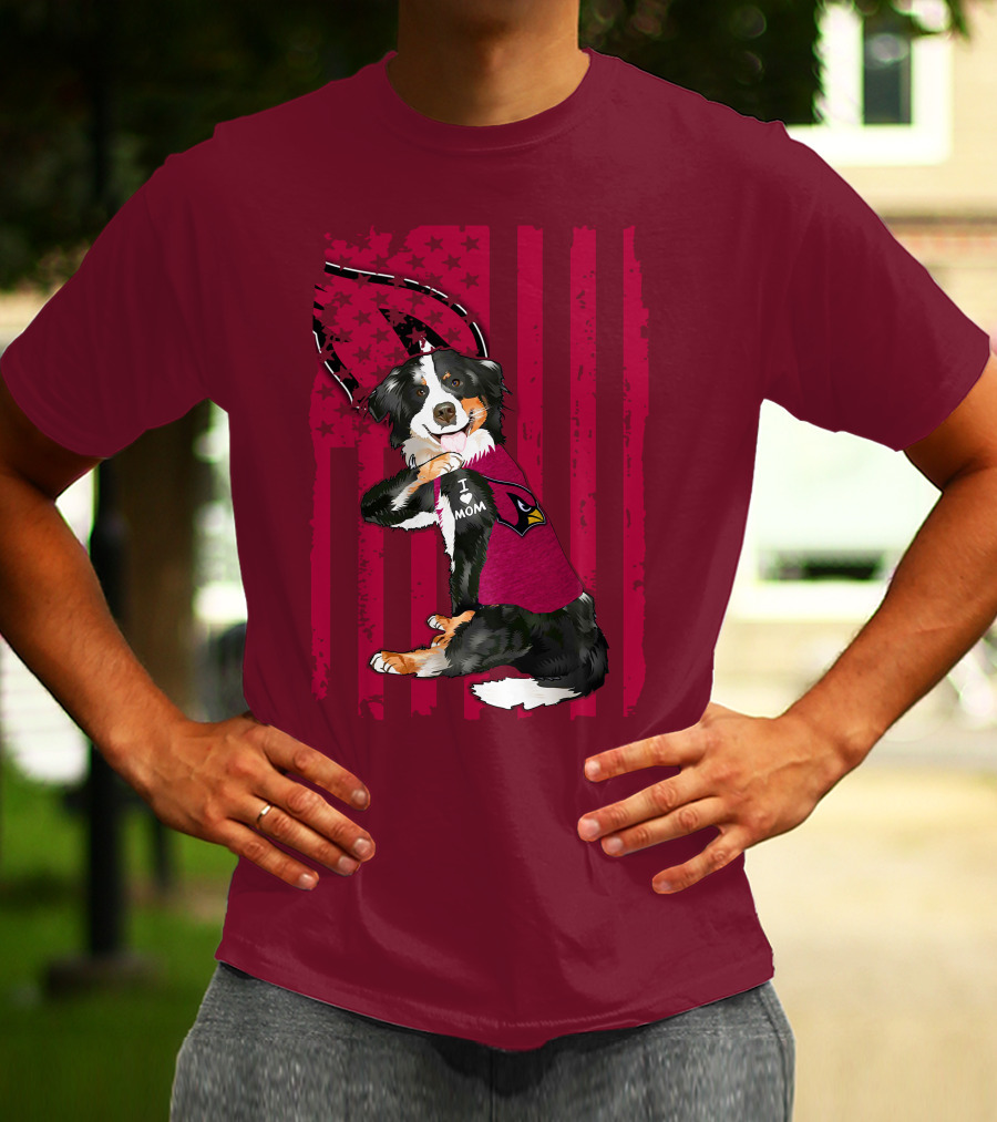 I Mom Border Collie Arizona Cardinals American Flag T-Shirt