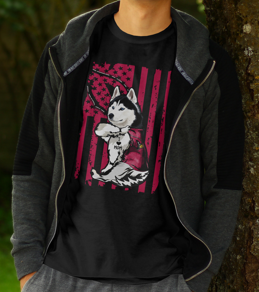 Siberian Husky I Love Mom Arizona Cardinals Patriotic T-Shirt