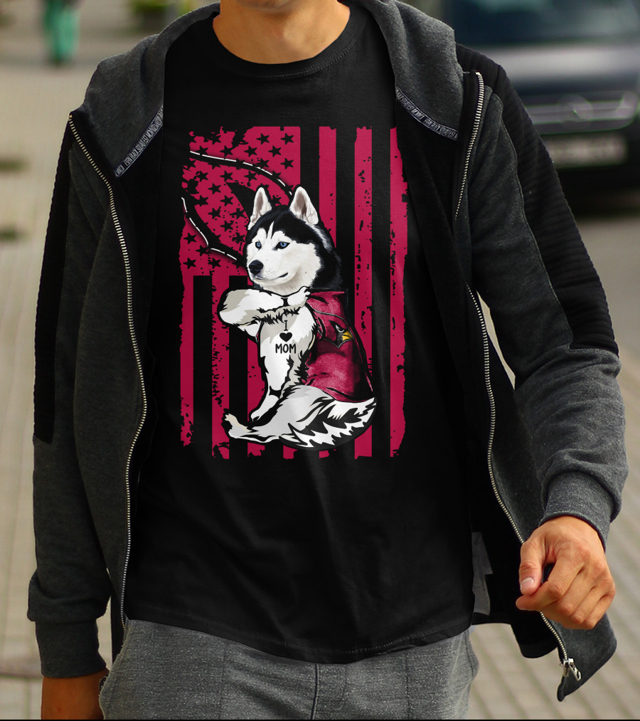 Siberian Husky I Love Mom Arizona Cardinals Patriotic T-Shirt