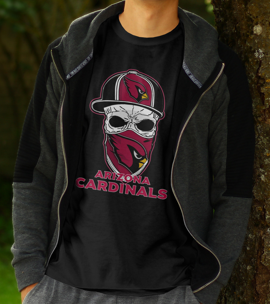 Arizona Cardinals Skull Face Mask Hat T-Shirt