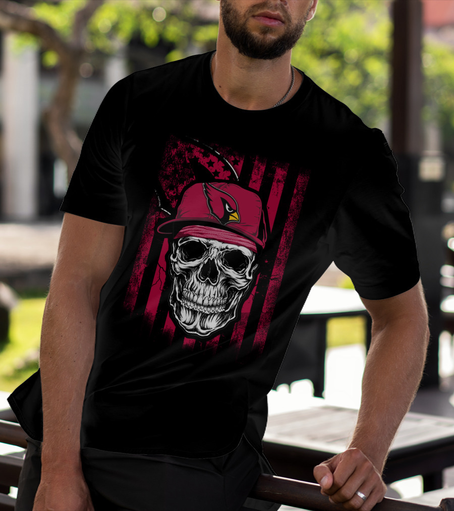 Arizona Cardinals Skull Hat Red Stripes T-Shirt