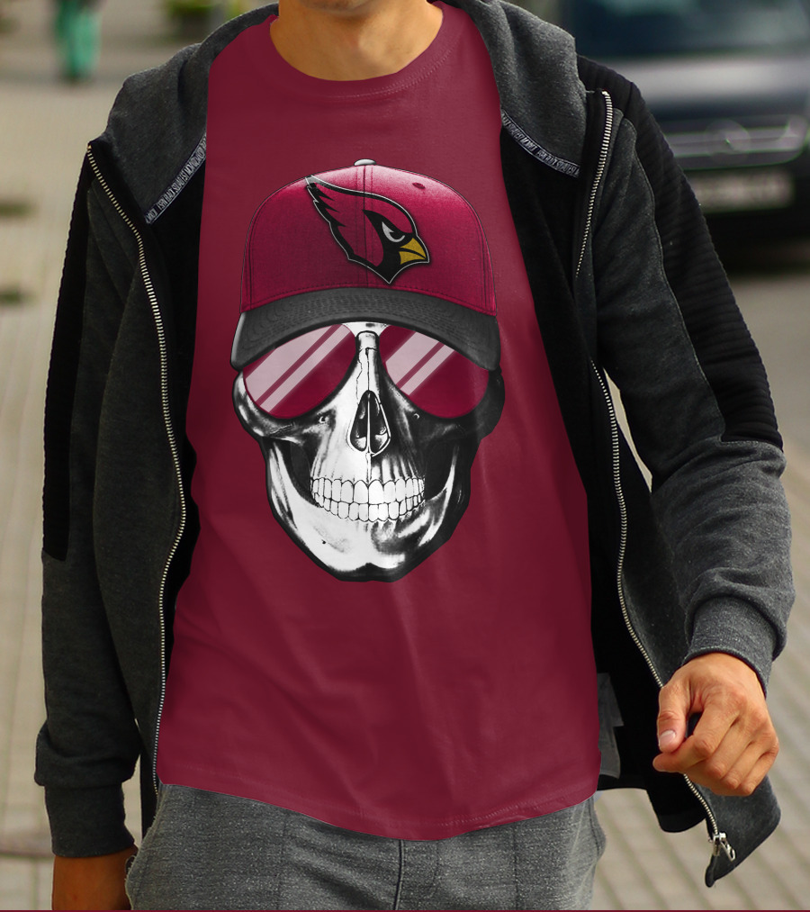 Arizona Cardinals Skull Cap With Sunglasses T-Shirt