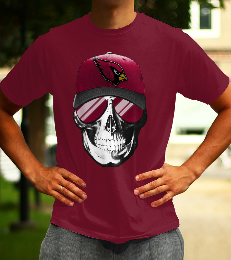 Arizona Cardinals Skull Cap With Sunglasses T-Shirt