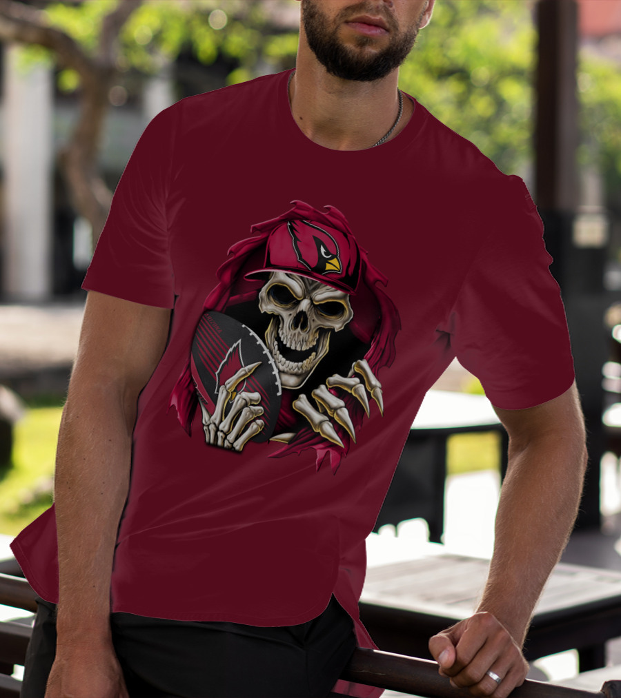 Arizona Cardinals Skull Holding Football T-Shirt