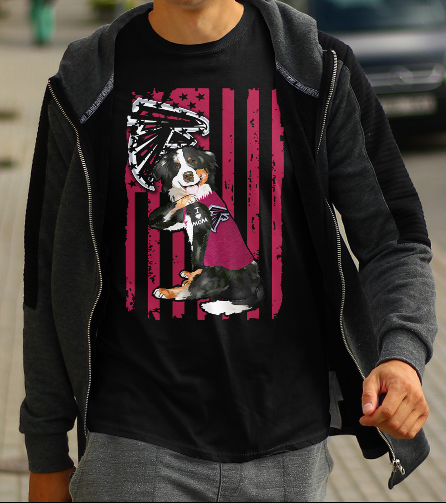 Atlanta Falcons Border Collie I Love Mom American Flag T-Shirt