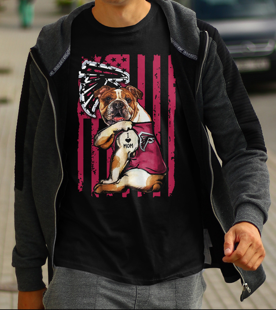 Bulldog Atlanta Falcons I Love Mom Flag T-Shirt