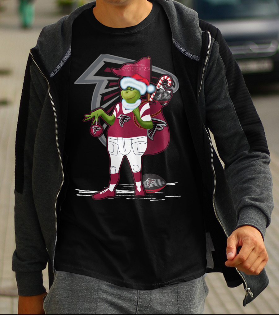 Grinch Santa Atlanta Falcons Holiday Football Fan Festive Green Character T-Shirt