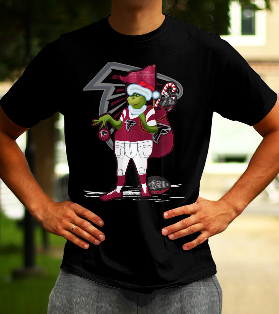 Grinch Santa Atlanta Falcons Holiday Football Fan Festive Green Character T-Shirt