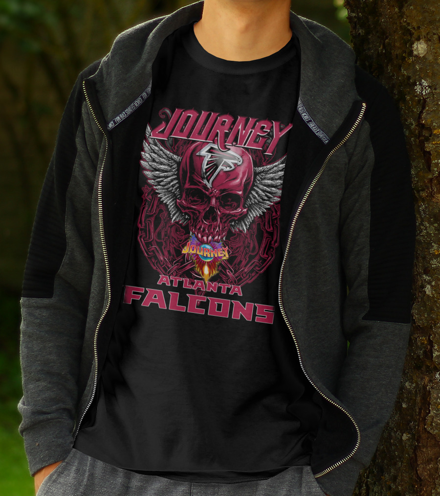 Journey Atlanta Falcons Skull Wings Flame Chains T-Shirt